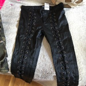 Black lace up pants